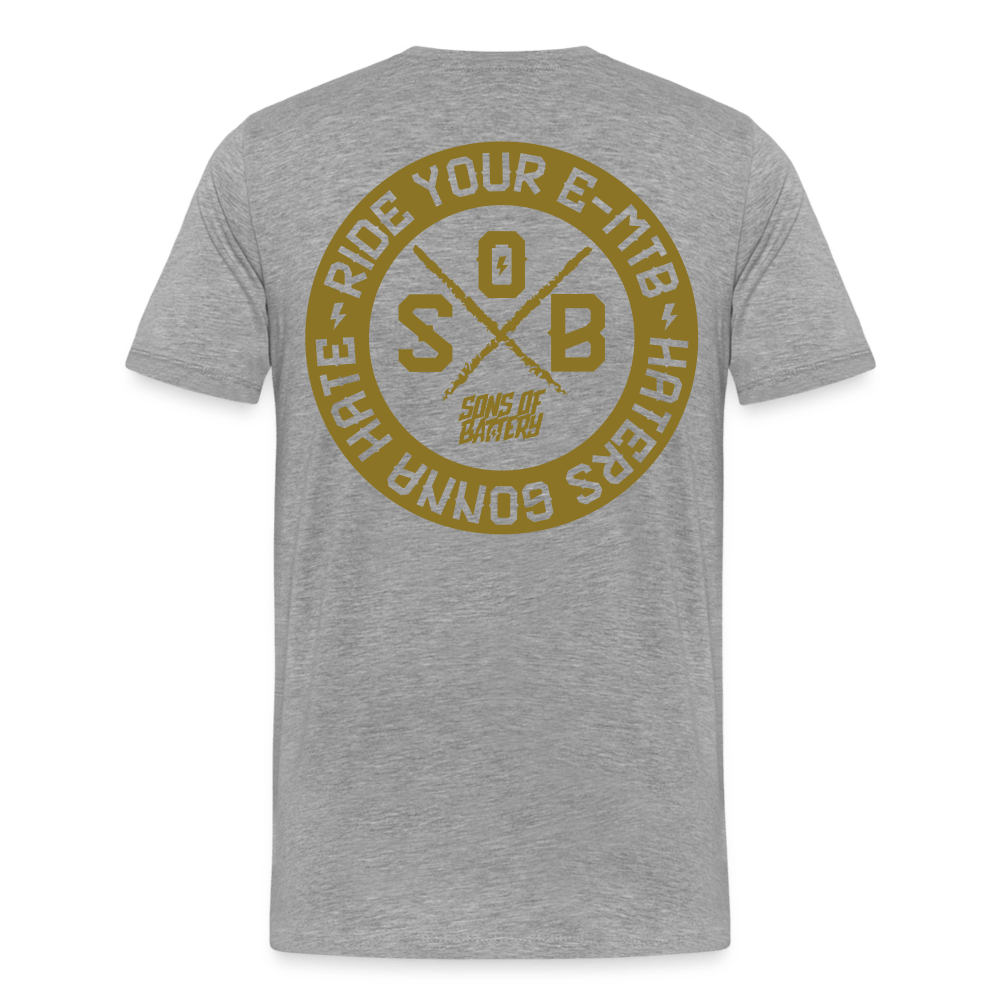 SPOD Männer Premium T-Shirt | Spreadshirt 812 Grau meliert / S "Haters" - Gold - Sons of Battery - Männer Premium T-Shirt E-Bike-Community