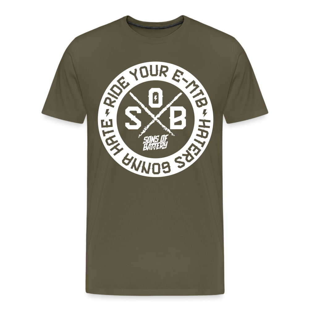 SPOD Männer Premium T-Shirt | Spreadshirt 812 Khaki / S "Haters Front" - Sons of Battery - Männer Premium T-Shirt E-Bike-Community