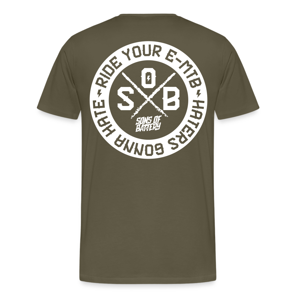 SPOD Männer Premium T-Shirt | Spreadshirt 812 Khaki / S "Haters" - SONS OF BATTERY - Männer Premium T-Shirt E-Bike-Community