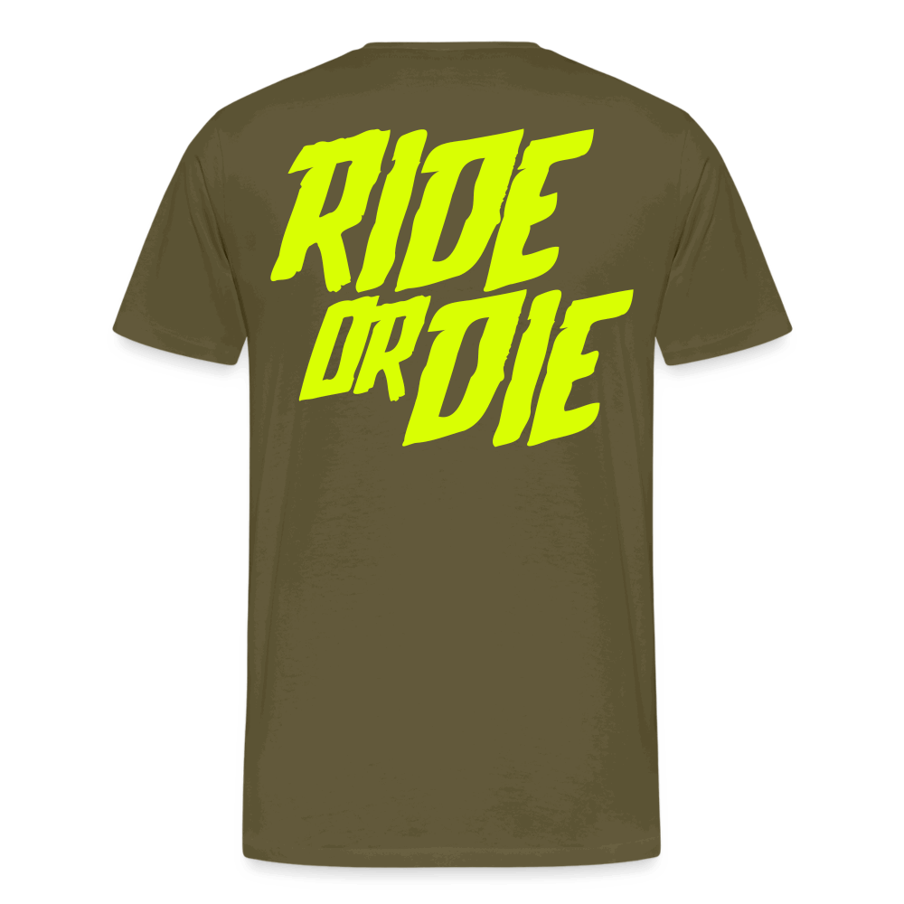 SPOD Männer Premium T-Shirt | Spreadshirt 812 Khaki / S Ride or Die - Neongelb - Männer Premium T-Shirt E-Bike-Community