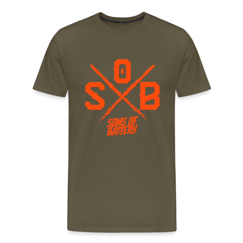 SPOD Männer Premium T-Shirt | Spreadshirt 812 Khaki / S SoB Cross - Neonorange Männer Premium T-Shirt E-Bike-Community