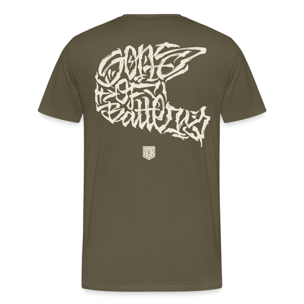 SPOD Männer Premium T-Shirt | Spreadshirt 812 Khaki / S TPOM - HELM - FRONT / BACK Männer Premium T-Shirt E-Bike-Community