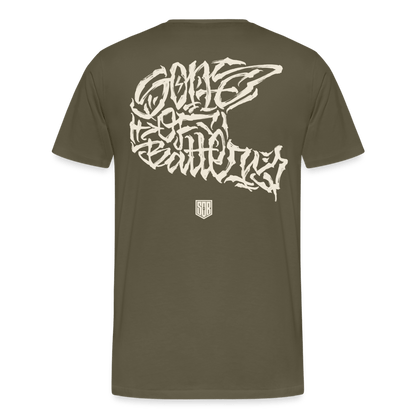 SPOD Männer Premium T-Shirt | Spreadshirt 812 Khaki / S TPOM - HELM - FRONT / BACK Männer Premium T-Shirt E-Bike-Community