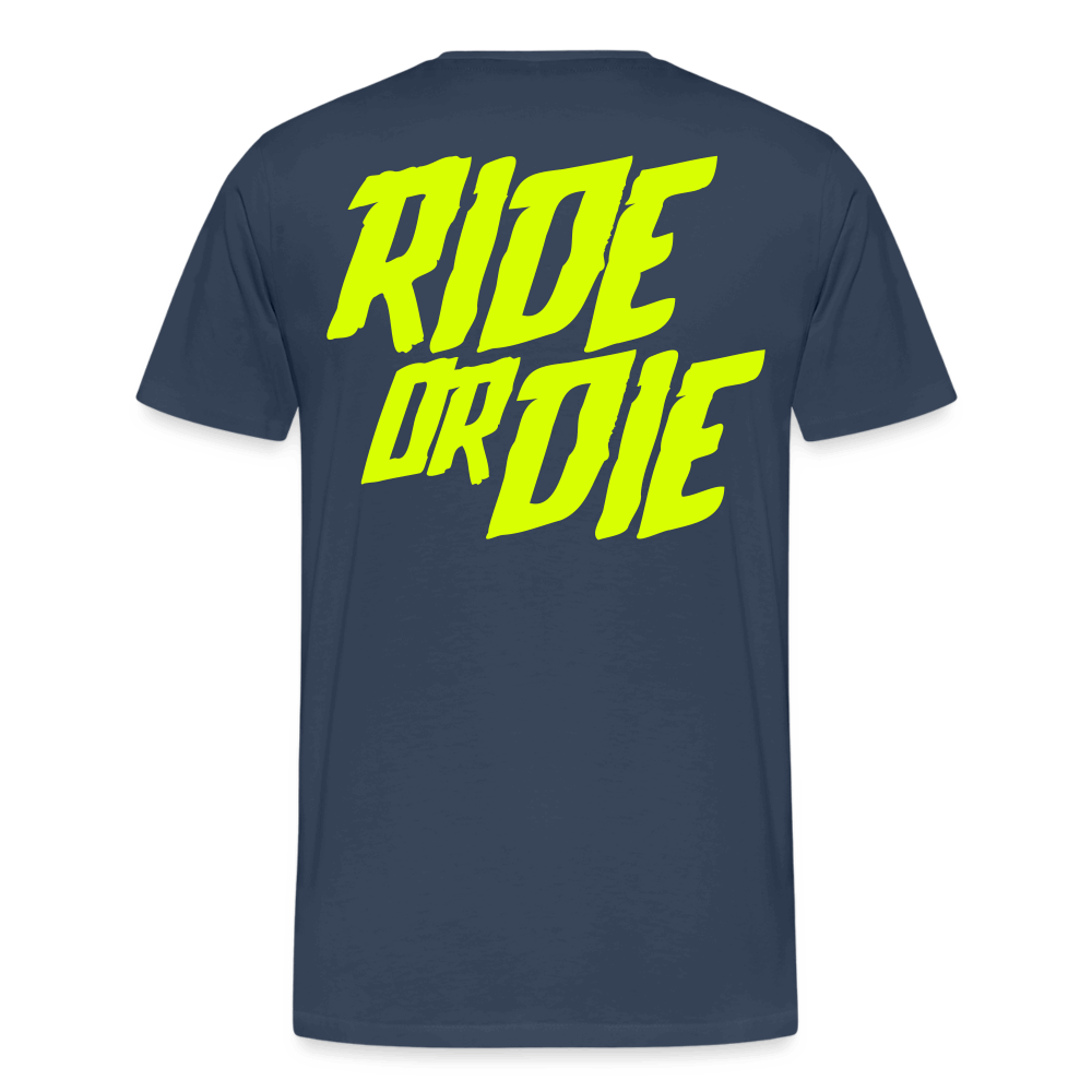 SPOD Männer Premium T-Shirt | Spreadshirt 812 Navy / S Ride or Die - Neongelb - Männer Premium T-Shirt E-Bike-Community