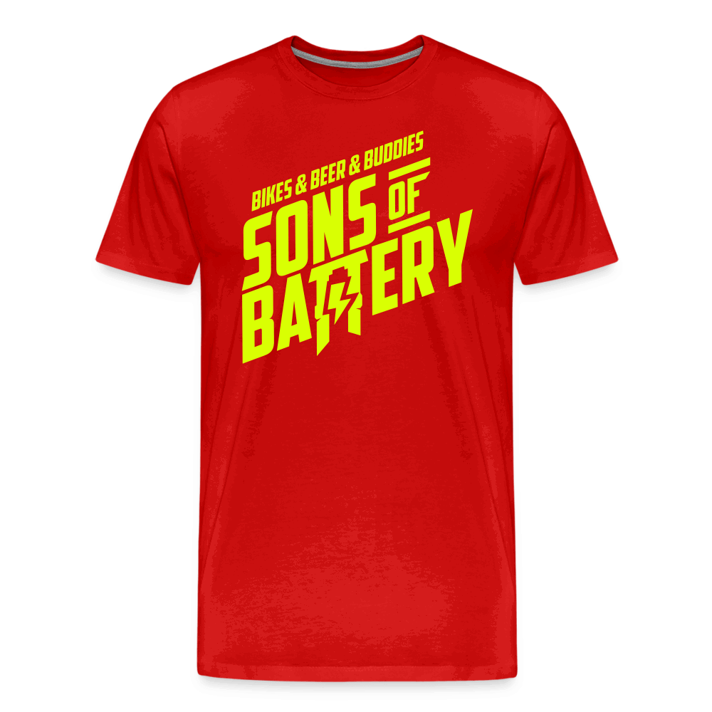 SPOD Männer Premium T-Shirt | Spreadshirt 812 Rot / S 3B - BIKES BEER BUDDIES - Neongelb - SONS OF BATTERY Premium E-Bike-Community