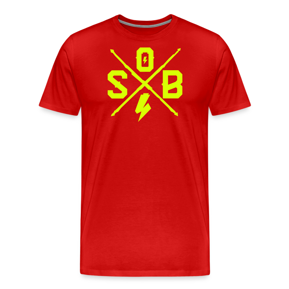 SPOD Männer Premium T-Shirt | Spreadshirt 812 Rot / S Cross - Neongelb - Männer Premium T-Shirt E-Bike-Community