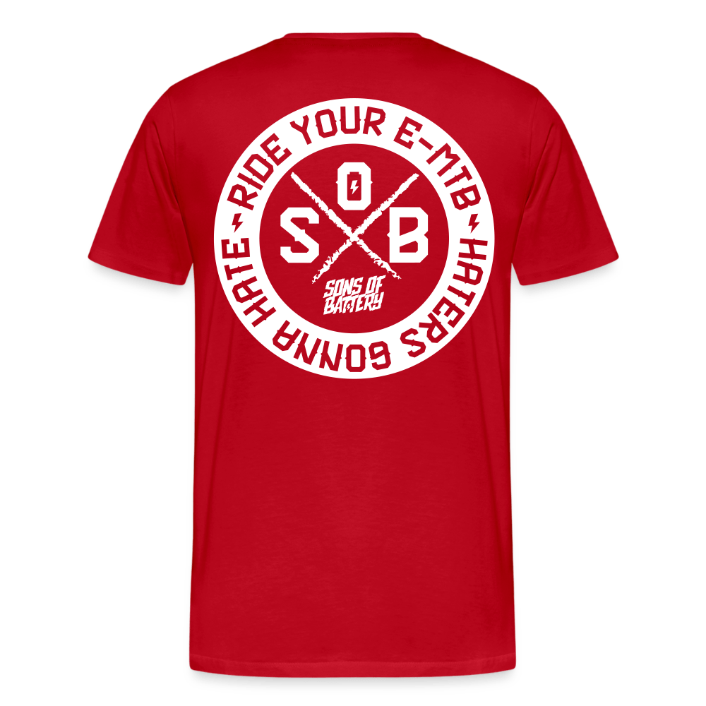 SPOD Männer Premium T-Shirt | Spreadshirt 812 Rot / S "Haters" - SONS OF BATTERY - Männer Premium T-Shirt E-Bike-Community