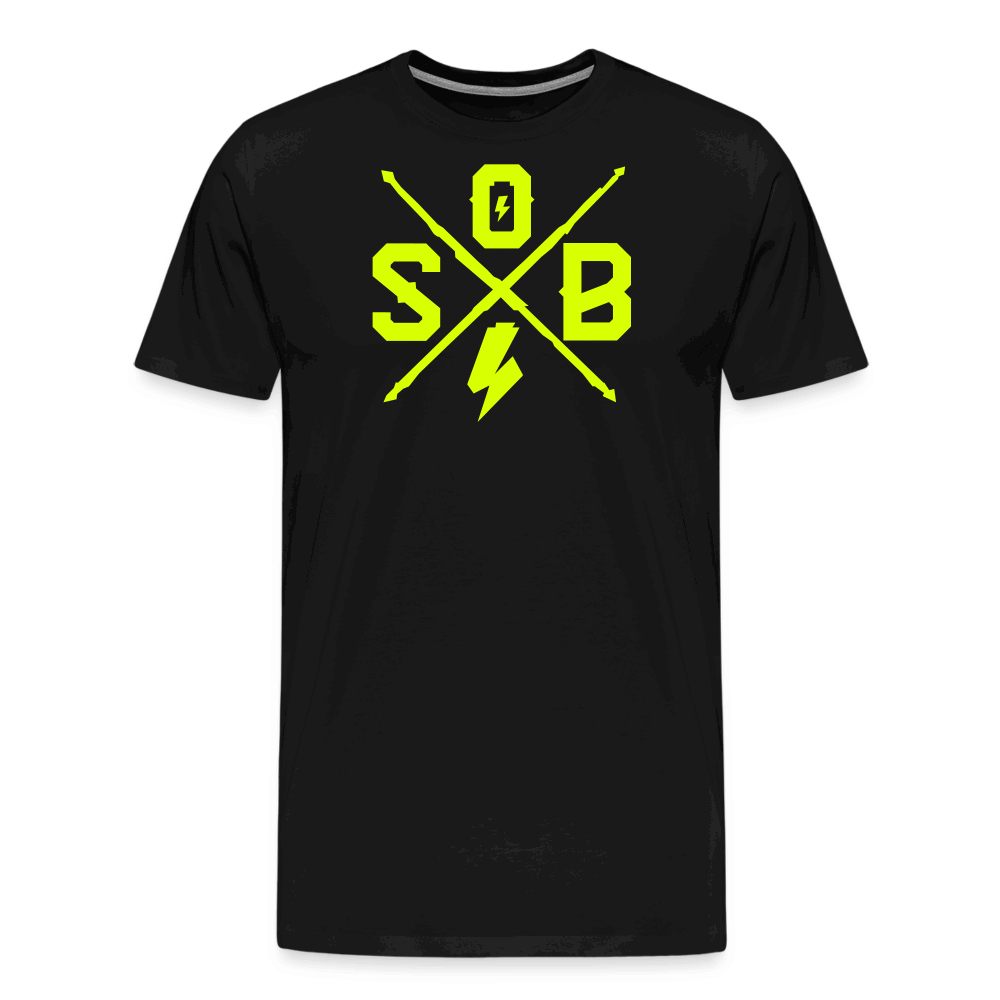 SPOD Männer Premium T-Shirt | Spreadshirt 812 Schwarz / S Cross - Neongelb - Männer Premium T-Shirt E-Bike-Community