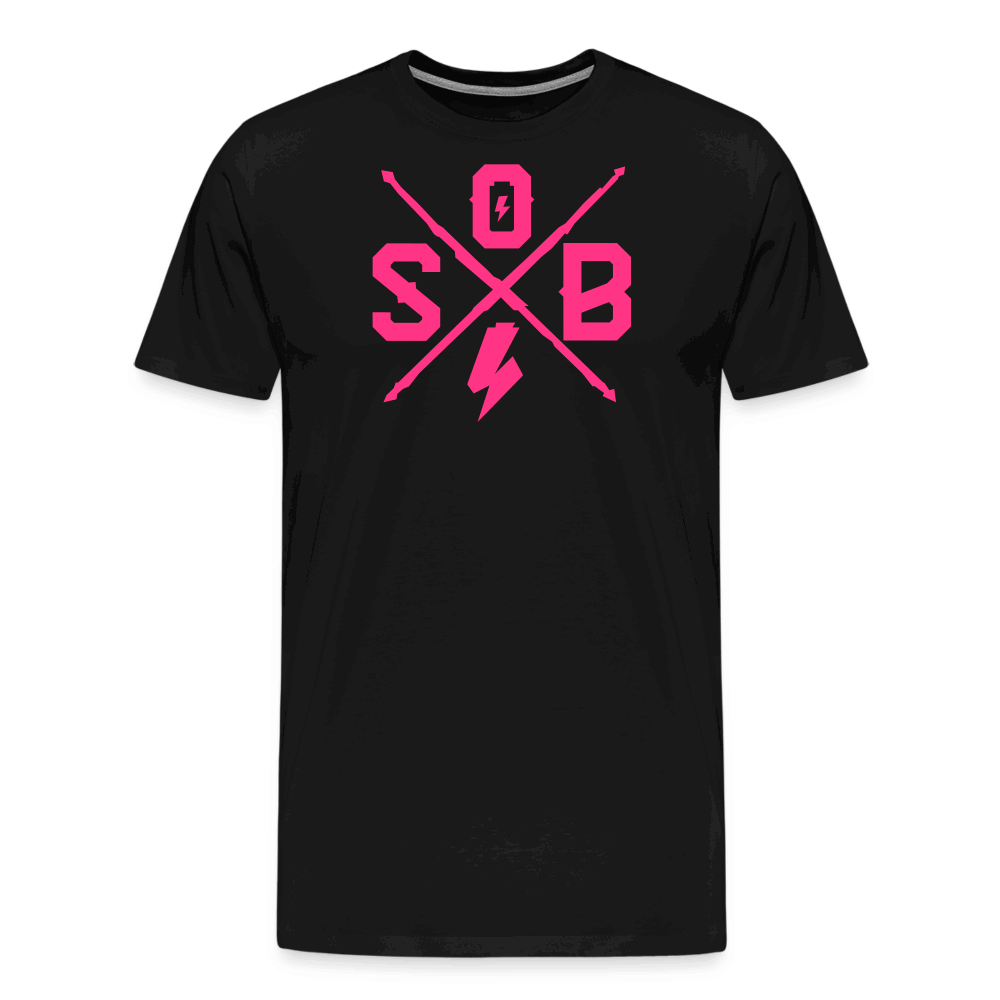 SPOD Männer Premium T-Shirt | Spreadshirt 812 Schwarz / S Cross - Neonpink - Männer Premium T-Shirt E-Bike-Community