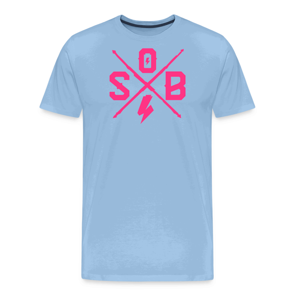 SPOD Männer Premium T-Shirt | Spreadshirt 812 Sky / S Cross - Neonpink - Männer Premium T-Shirt E-Bike-Community