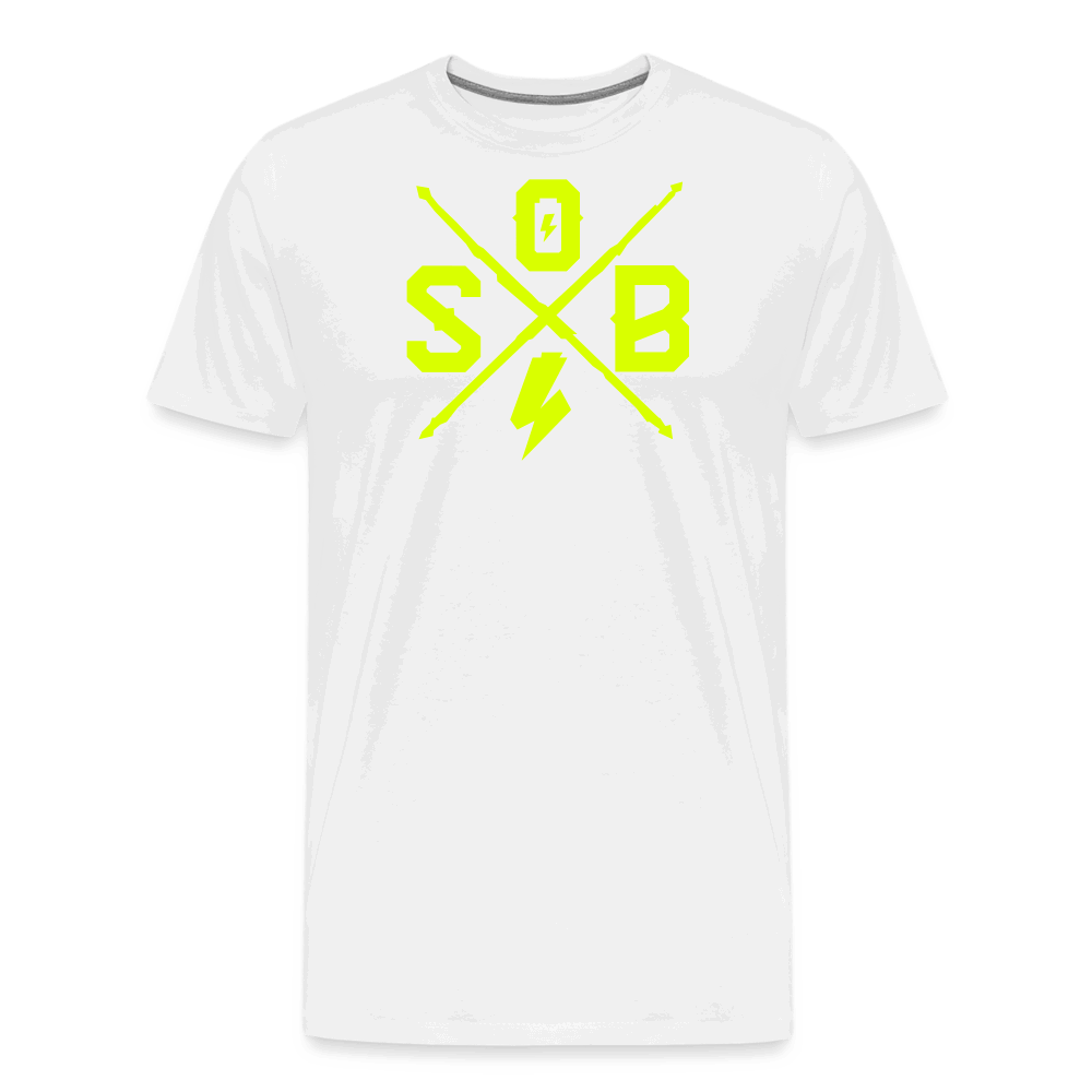 SPOD Männer Premium T-Shirt | Spreadshirt 812 weiß / S Cross - Neongelb - Männer Premium T-Shirt E-Bike-Community