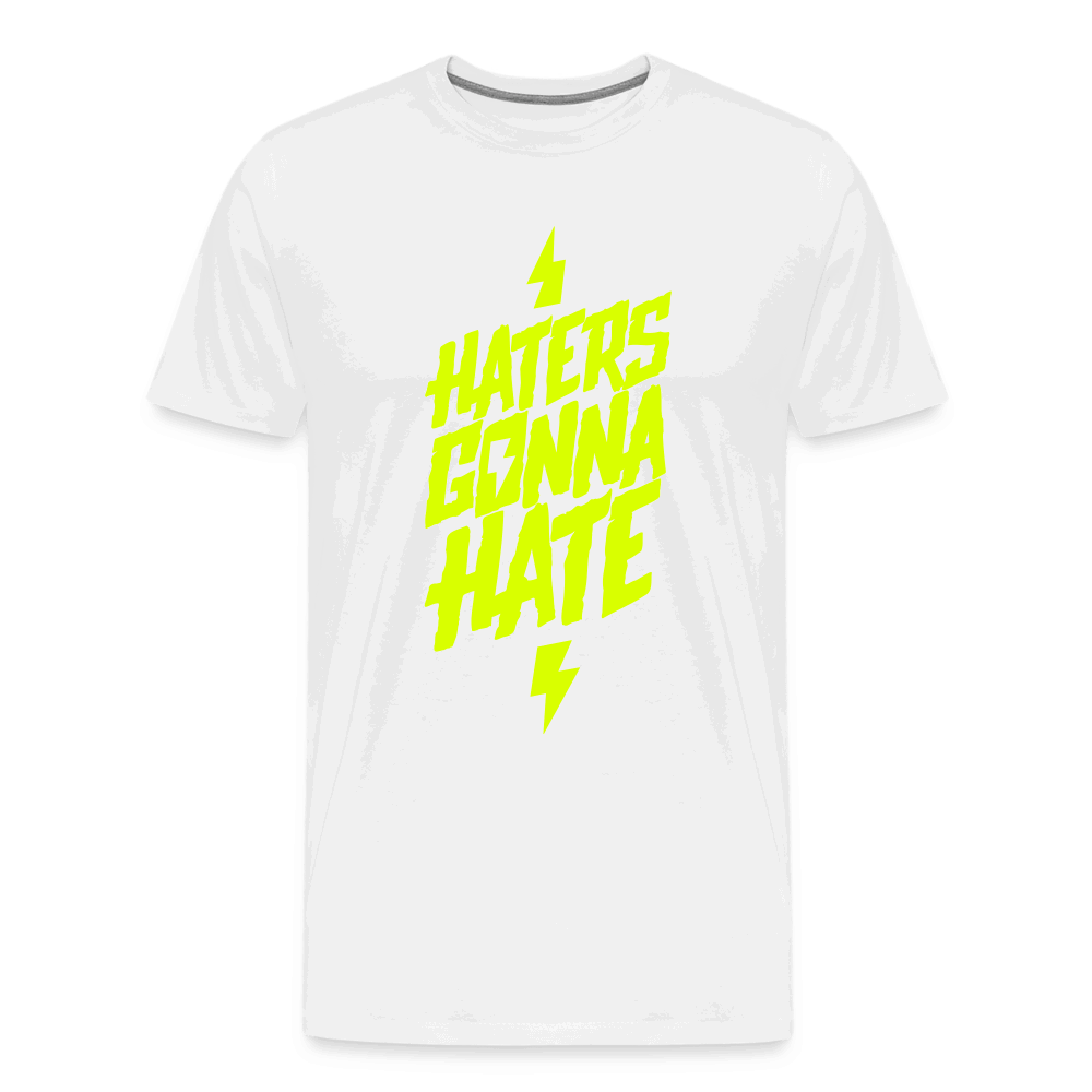 SPOD Männer Premium T-Shirt | Spreadshirt 812 weiß / S Haters gonna Hate - Neongelb - Männer Premium T-Shirt E-Bike-Community