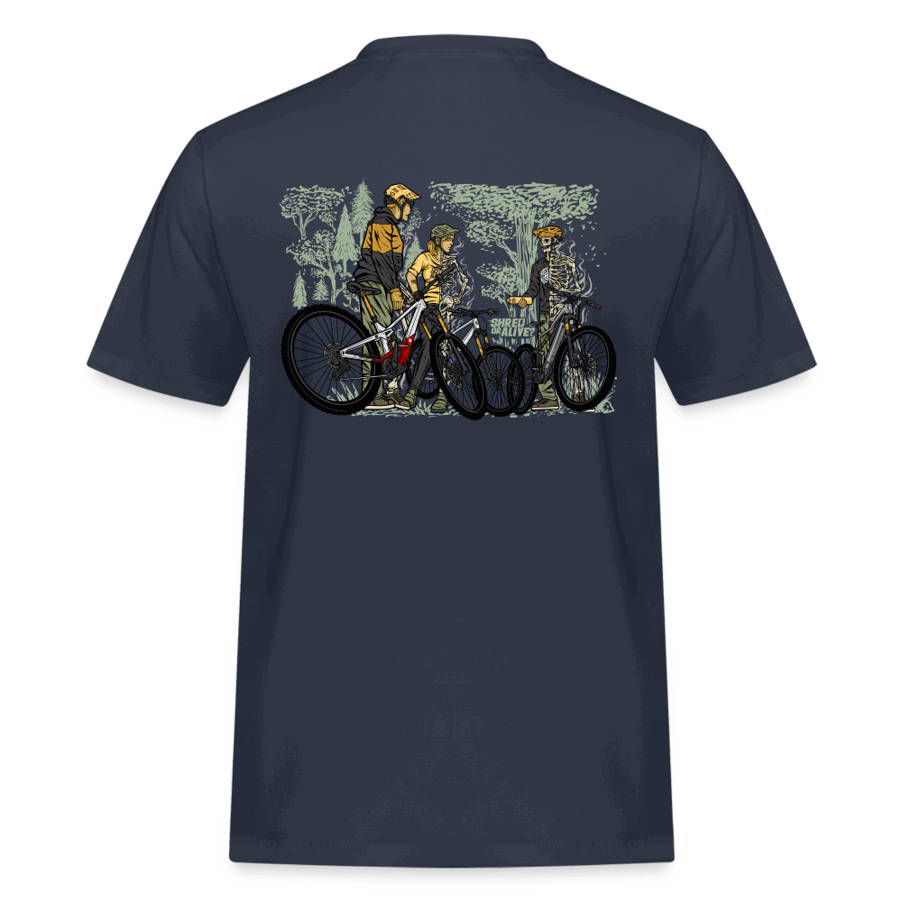 SPOD Männer Workwear T-Shirt 2 Seiten - Shred or Alive Crew - Männer Workwear T-Shirt E-Bike-Community