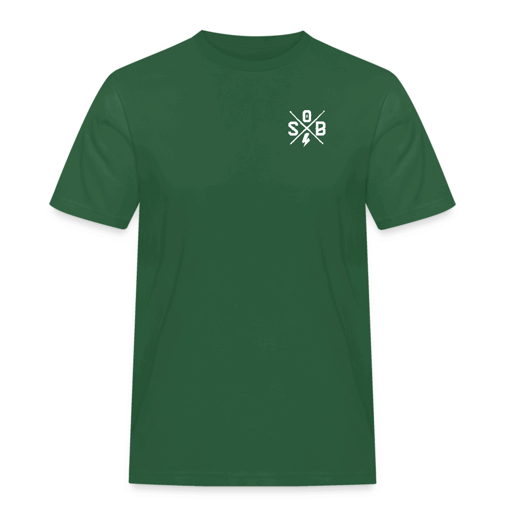 SPOD Männer Workwear T-Shirt Flaschengrün / S Cross / Haters - 2 Side - Russel Athletics T-Shirt E-Bike-Community