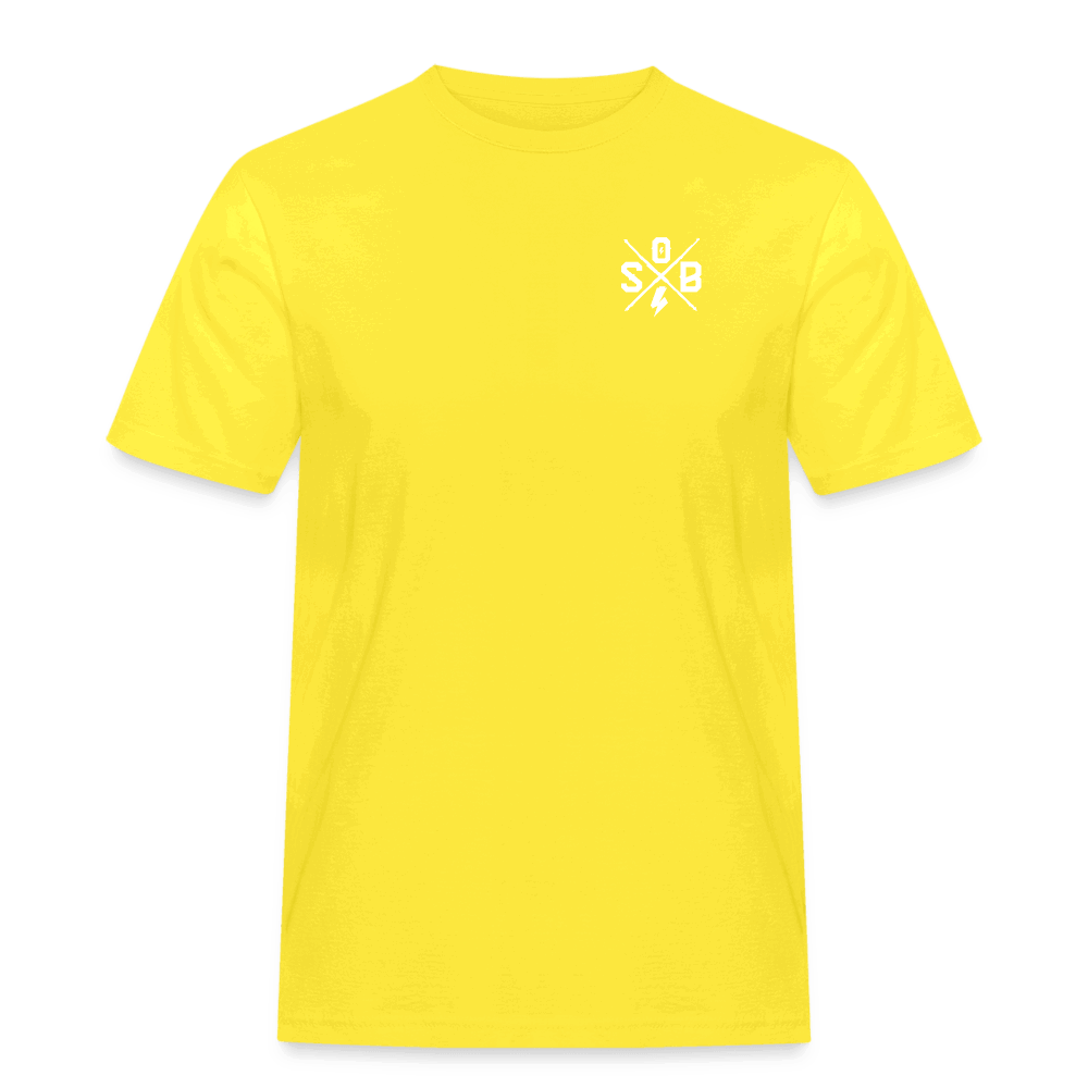 SPOD Männer Workwear T-Shirt Gelb / S Cross / Haters - 2 Side - Russel Athletics T-Shirt E-Bike-Community