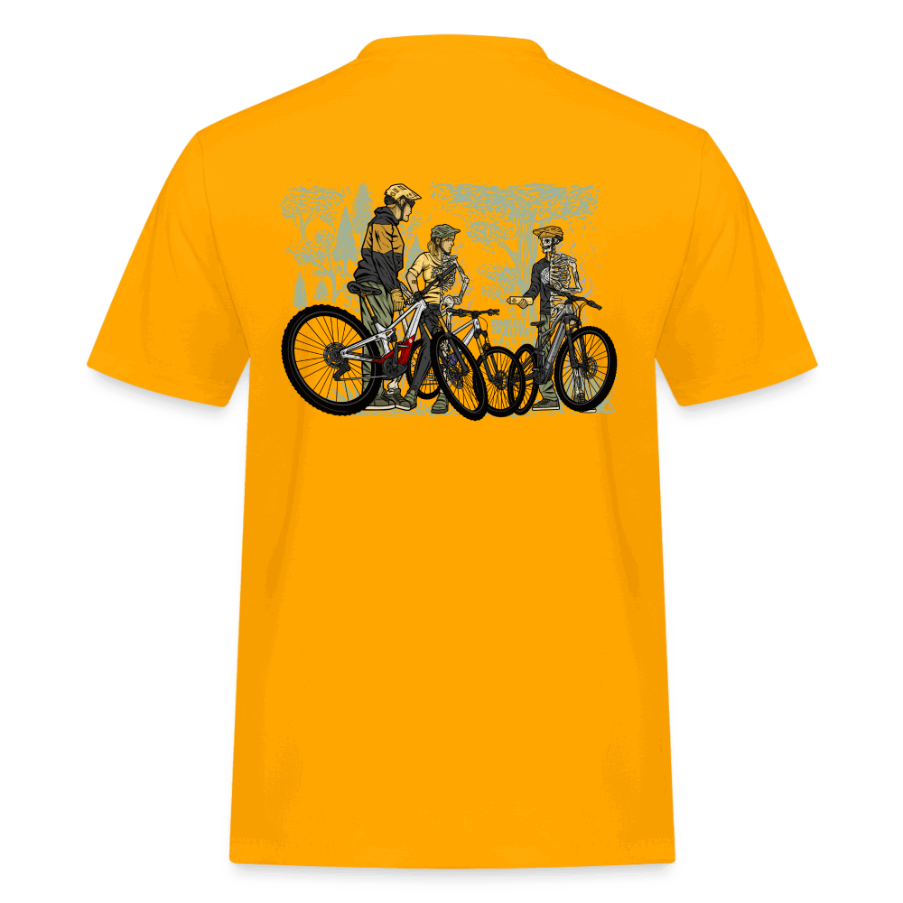 SPOD Männer Workwear T-Shirt Gold / S 2 Seiten - Shred or Alive Crew - Männer Workwear T-Shirt E-Bike-Community