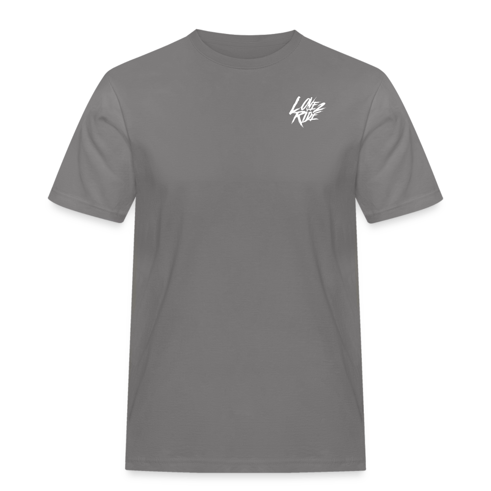 SPOD Männer Workwear T-Shirt Grau / S LOVE 2 RIDE Dark - FRONT / BACK HEAVY MÄNNER WORKWEAR T-SHIRT E-Bike-Community