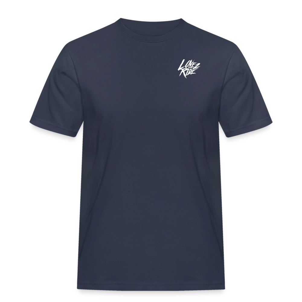 SPOD Männer Workwear T-Shirt Navy / S LOVE 2 RIDE Dark - FRONT / BACK HEAVY MÄNNER WORKWEAR T-SHIRT E-Bike-Community