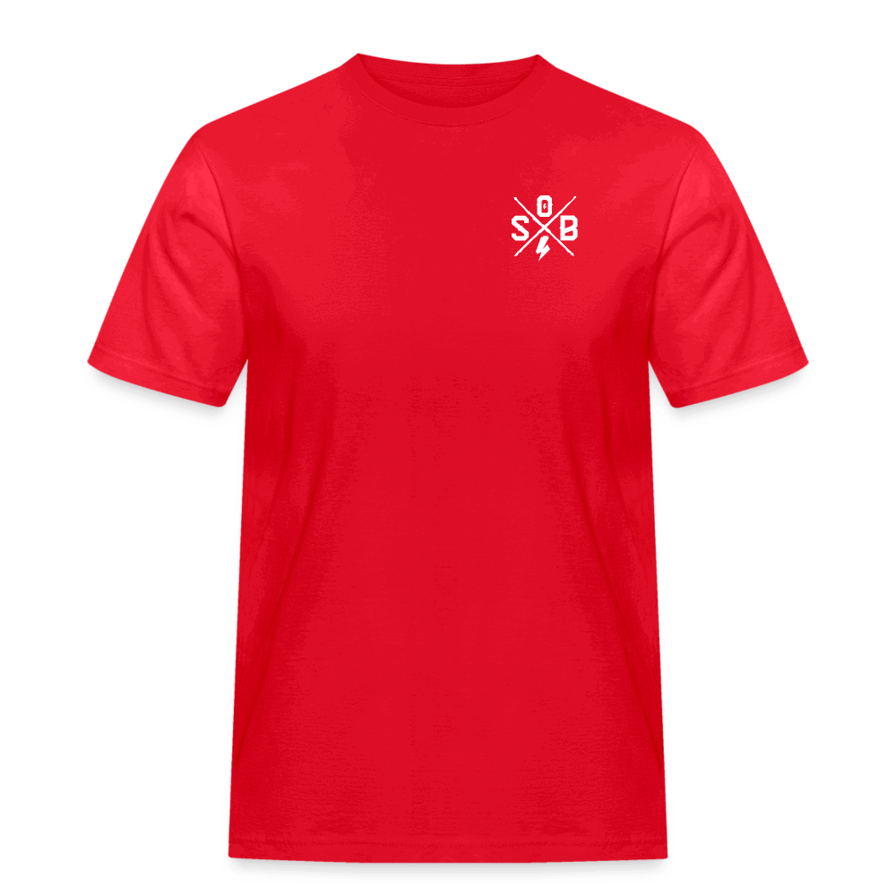 SPOD Männer Workwear T-Shirt Rot / S Cross / Haters - 2 Side - Russel Athletics T-Shirt E-Bike-Community