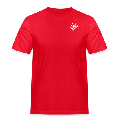 SPOD Männer Workwear T-Shirt Rot / S LOVE 2 RIDE Dark - FRONT / BACK HEAVY MÄNNER WORKWEAR T-SHIRT E-Bike-Community