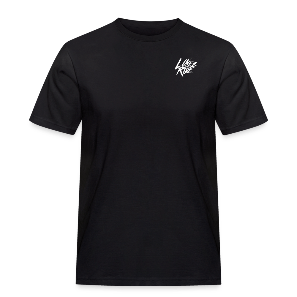 SPOD Männer Workwear T-Shirt Schwarz / S LOVE 2 RIDE Dark - FRONT / BACK HEAVY MÄNNER WORKWEAR T-SHIRT E-Bike-Community