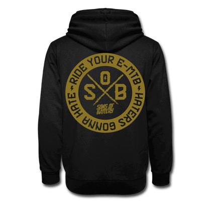 SPOD Unisex Schalkragen Hoodie Schwarz / XS "Haters" - Gold . Sons of Battery - Unisex Schalkragen Hoodie E-Bike-Community