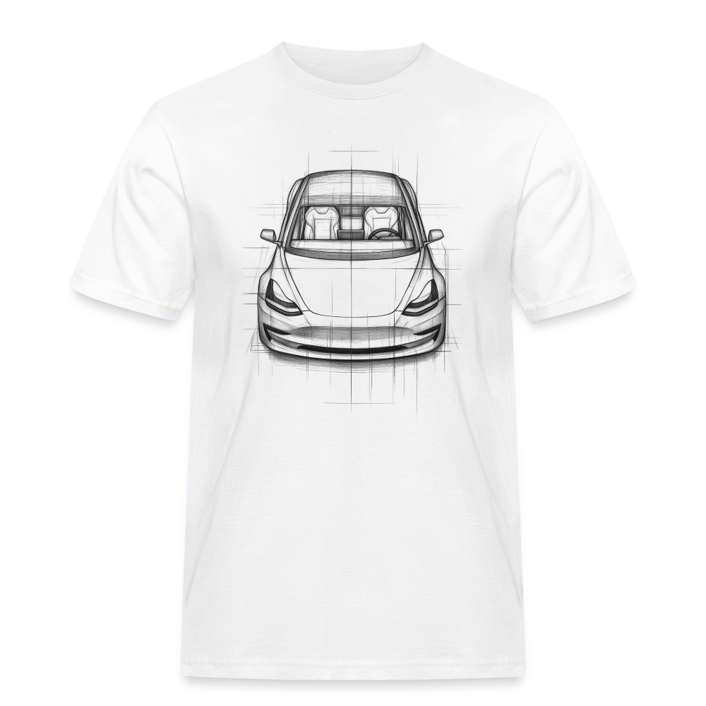 Spreadconnect Männer Workwear T-Shirt Weiß / S Tesla Model Y Shirt - Männer Workwear T-Shirt E-Bike-Community