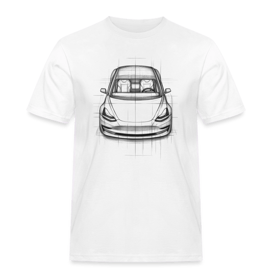 Spreadconnect Männer Workwear T-Shirt Weiß / S Tesla Model Y Shirt - Männer Workwear T-Shirt E-Bike-Community